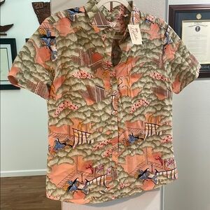 Orange and Green Tropical Button Down Shirt
